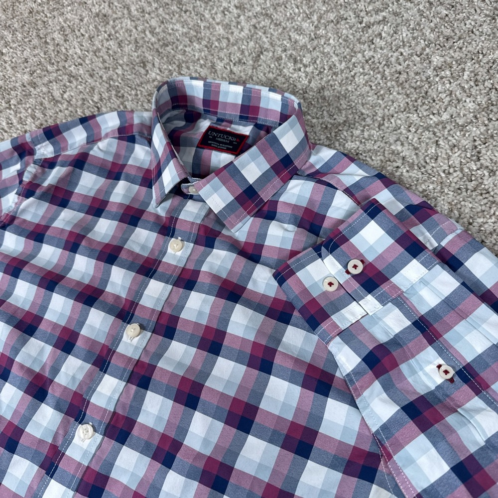 UNTUCKit Shirt Mens Medium Blue Purple Plaid Performance Stretch Button Up